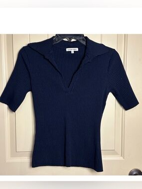 Cotton Citizen Ibiza Short Sleeve Polo Women’s M Navy Blue Ribbed NWOT $150